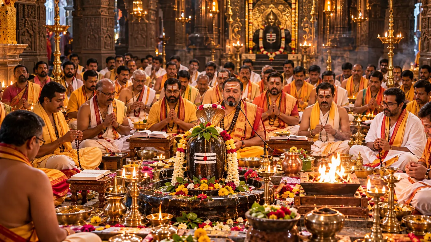 महामृत्युंजय मंत्र जाप में सामूहिक वैदिक अनुष्ठान